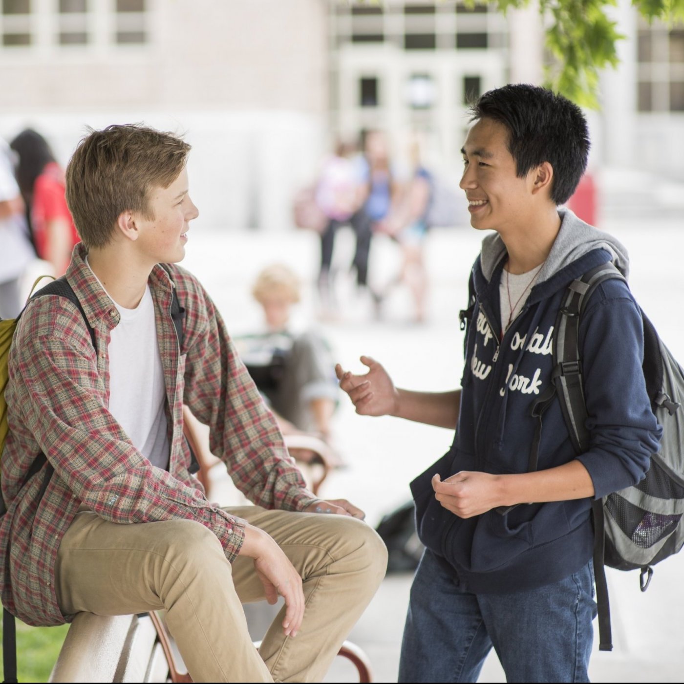 Two students chatting at a university